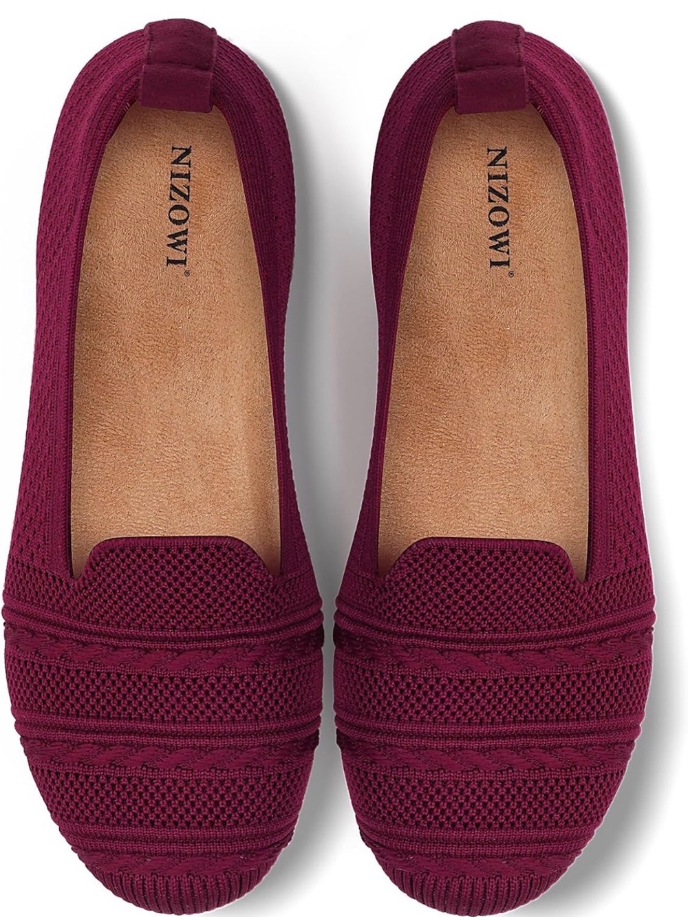 Women's Burgundy Knit Slip-On Loafers, Size 6.5